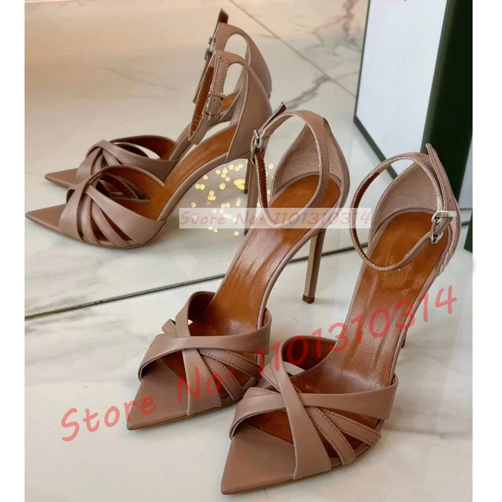 Crossfit Lady - Nude Cross Strap High Heels Sandals