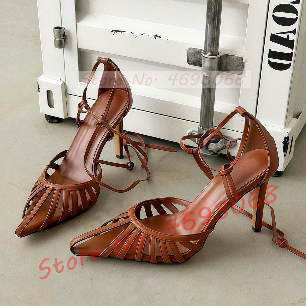 Brown Pointy Toe Caged Sandals - Crossfit Lady review and price